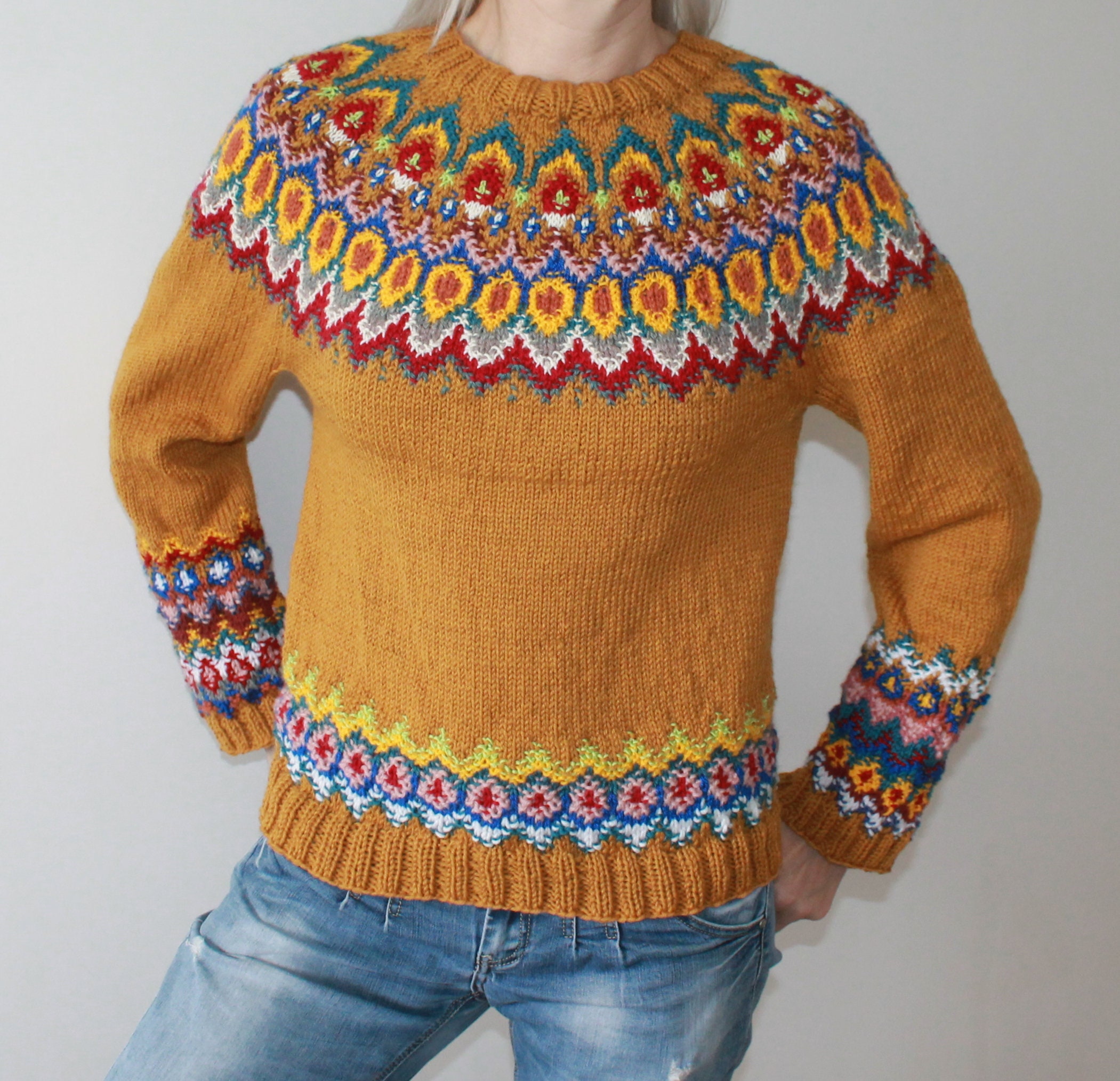 Fair Isle Sweater Handmade Jumper Hand Knit Pullover Women - Etsy