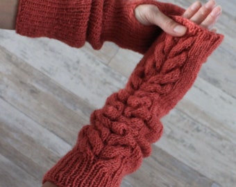 Fingerless gloves Long arm warmers Womens knitted gloves Hand knit fingerless mittens