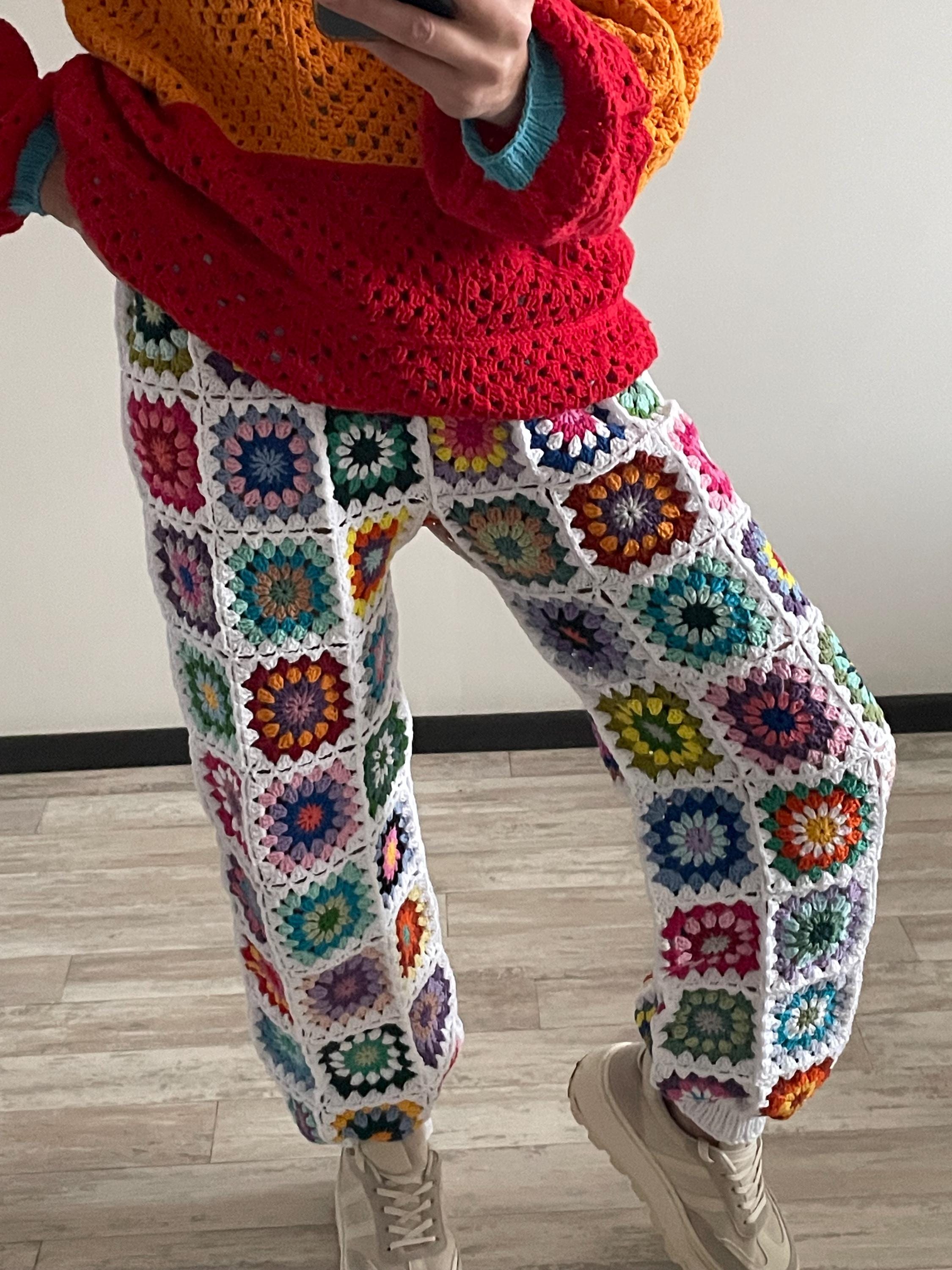 クロシェパンツ グラニースクエアパンツ ハンドメイドレインボーパンツ