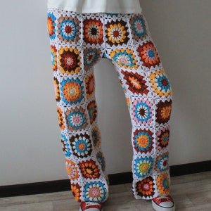 Crochet Pants Granny Square Pants Handmade Rainbow Trousers READY TO ...