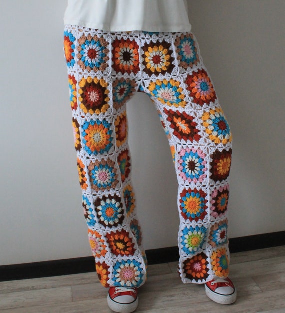 クロシェパンツ グラニースクエアパンツ ハンドメイドレインボーパンツ
