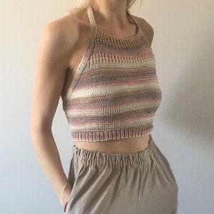 Backless top Crop tank top Hand knit crop top READY TO SHIP beige, white, pink