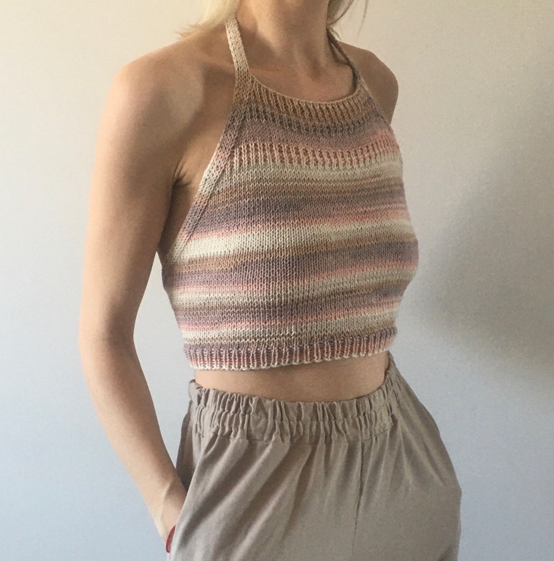 Backless top Crop tank top Hand knit crop top READY TO SHIP beige, white, pink