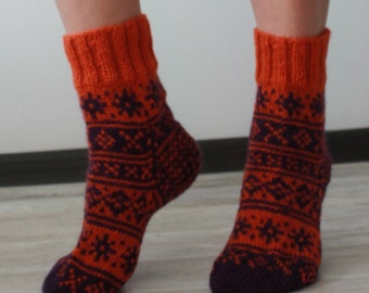 Hand knit socks Fair Isle socks Norwegian socks Handmade knit socks READY TO SHIP