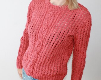 Cable knit sweater Hand knit sweater Lace knit sweater Handmade jumper READY TO SHIP