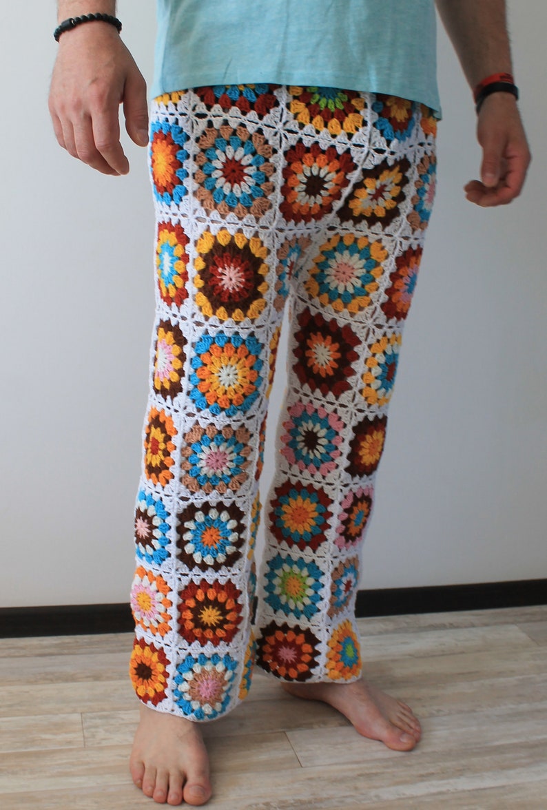Pants With Square Pattern Crochet Pants Hippie Pants Granny Square Pants Patchwork Pants Handmade ...