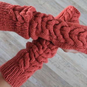 Fingerless gloves Long arm warmers Womens knitted gloves Hand knit fingerless mittens image 3