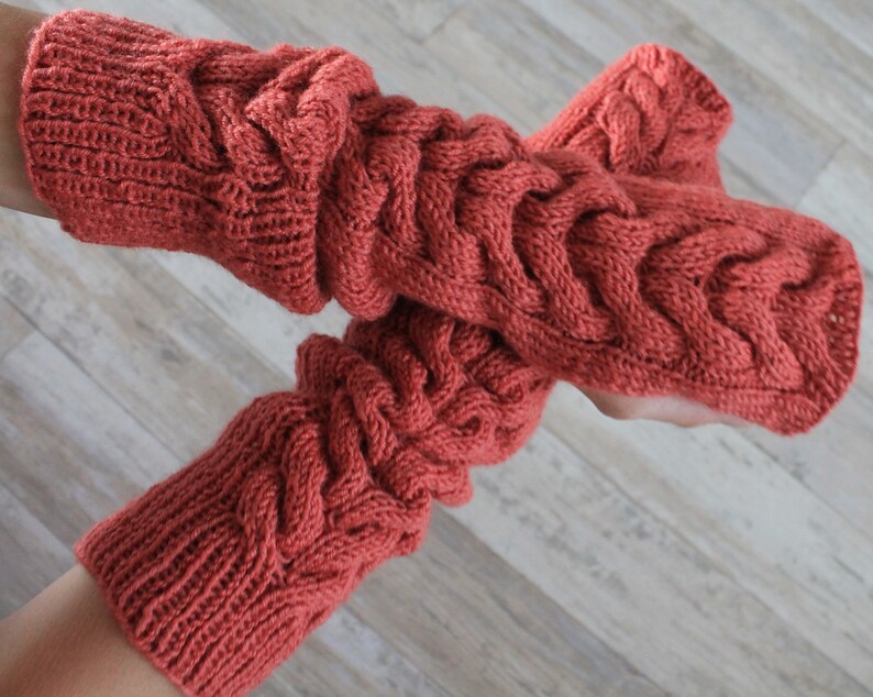 Fingerless gloves Long arm warmers Womens knitted gloves Hand knit fingerless mittens image 3