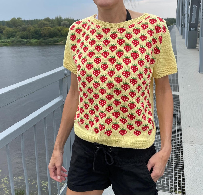 Strawberry shirt Strawberry sweater Hand knit top Cottagecore sweater Vest READY TO SHIP