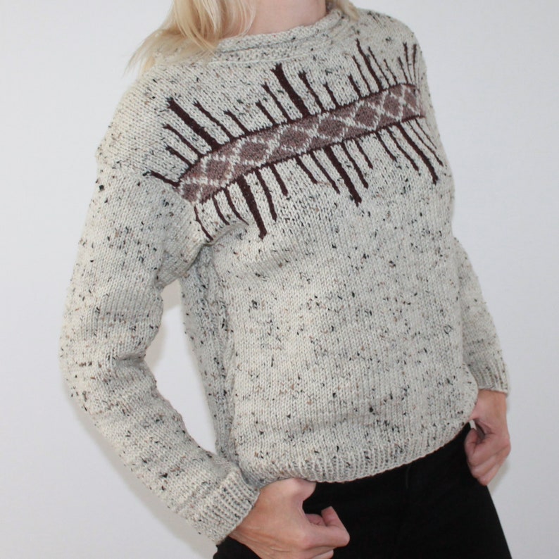 Tweed hand knit sweater Cable knit sweater Knitted jumper Fair Isle sweater READY TO SHIP image 2