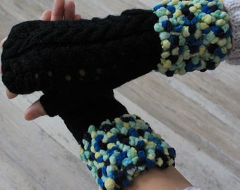 Black fingerless gloves Knit arm warmers Hand warmers Handmade fingerless mittens