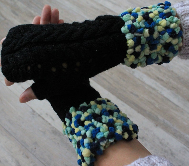 Black fingerless gloves Knit arm warmers Hand warmers Handmade fingerless mittens image 1