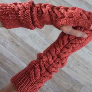 Fingerless gloves Long arm warmers Womens knitted gloves Hand knit fingerless mittens image 4