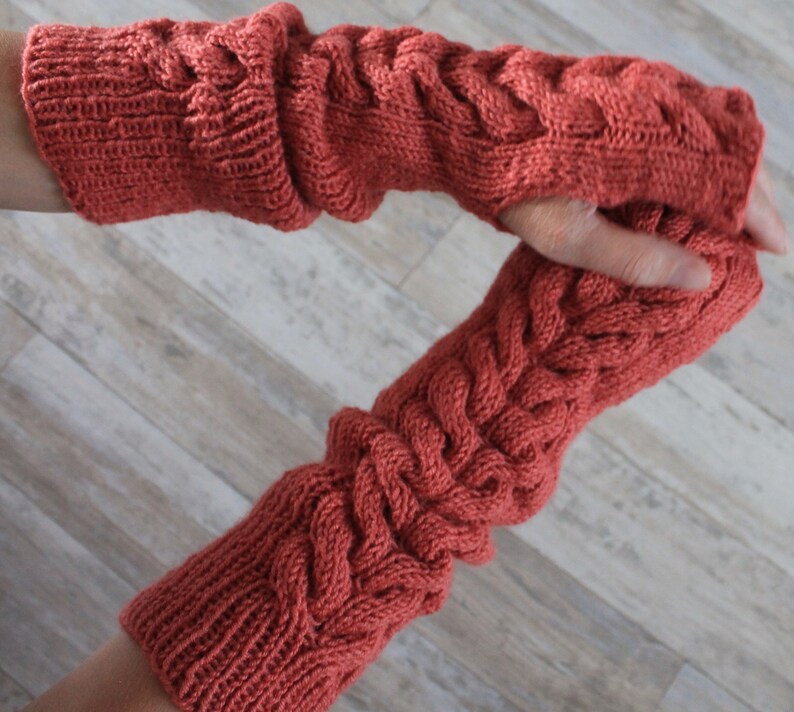 Fingerless gloves Long arm warmers Womens knitted gloves Hand knit fingerless mittens image 4