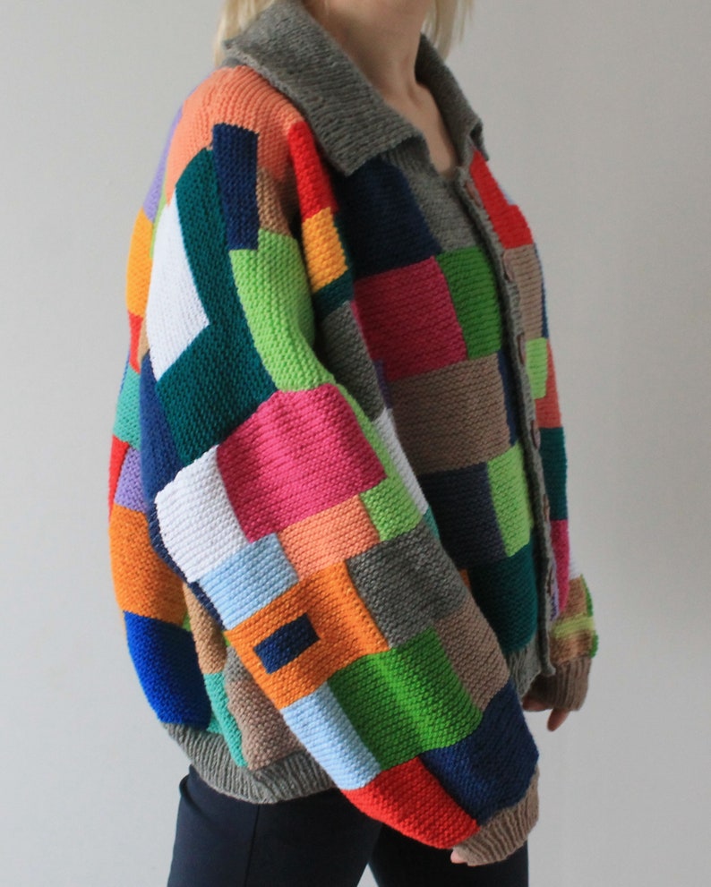 Patchwork cardigan Chunky cardigan Oversized cardigan Hand knit cardigan READY TO SHIP image 8