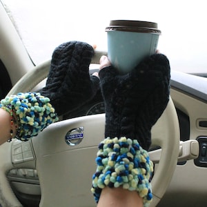 Black fingerless gloves Knit arm warmers Hand warmers Handmade fingerless mittens image 8