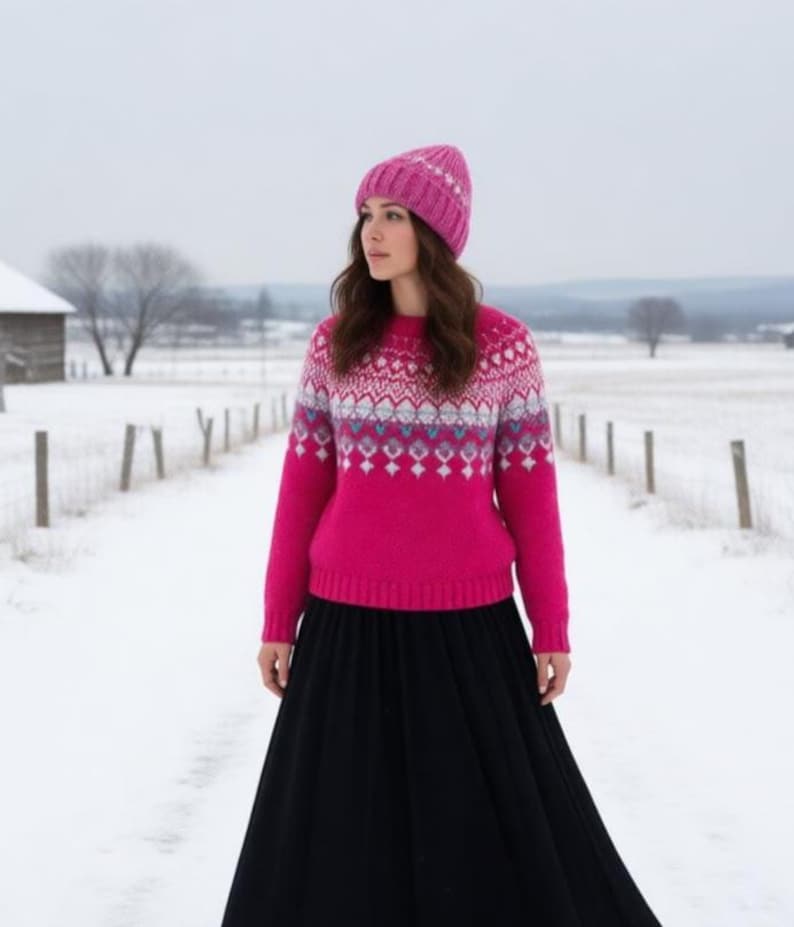 Suéter Fair Isle para mujer, suéter tejido a mano, suéter noruego, suéteres Lopapeysa para mujer, LISTO PARA ENVIAR imagen 11