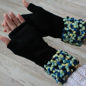 Black fingerless gloves Knit arm warmers Hand warmers Handmade fingerless mittens image 3