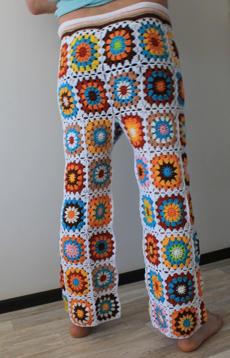 Pants With Square Pattern Crochet Pants Hippie Pants Granny Square Pants Patchwork Pants Handmade ...