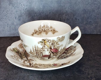 Snack Plates The Old Mill Cups 15 Pieces Saucers by Johnson Brothers