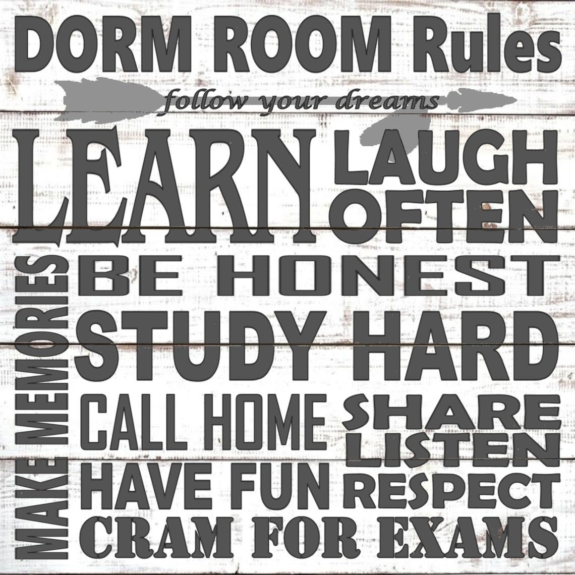 Dorm Room Rules Wall Art Inspirational College Dorm Decor Etsy