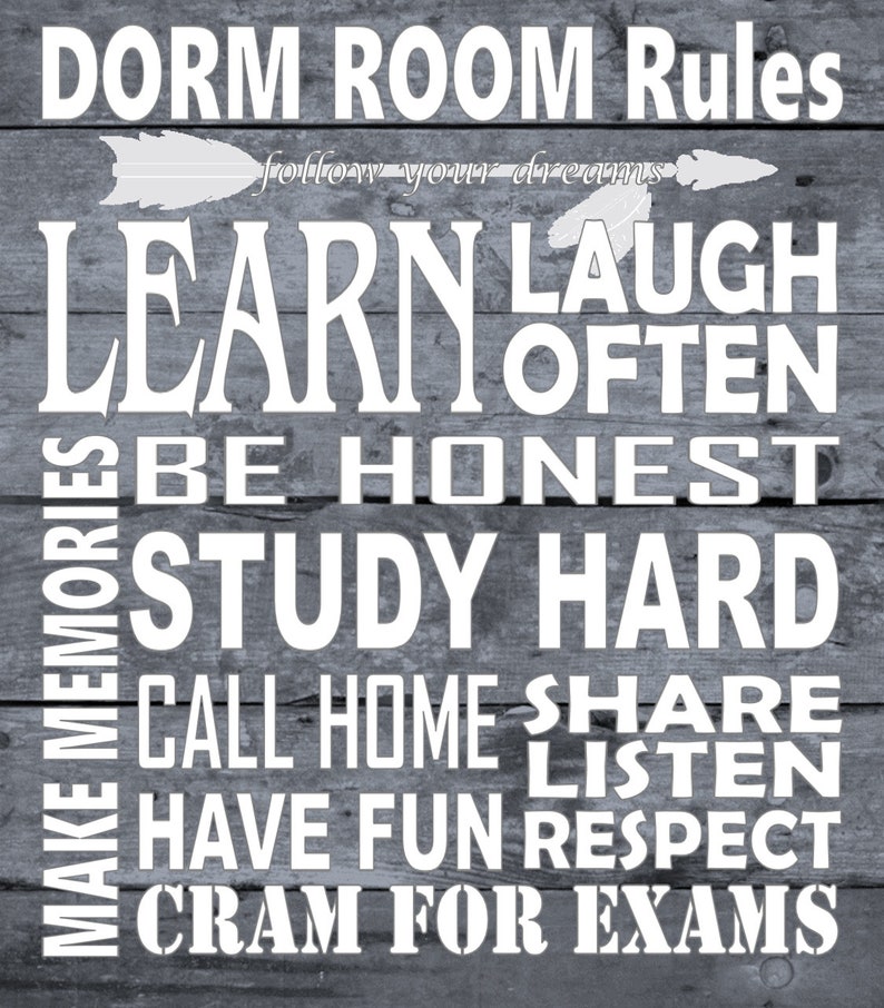 Dorm Room Rules Wall Art Inspirational College Dorm Decor Etsy