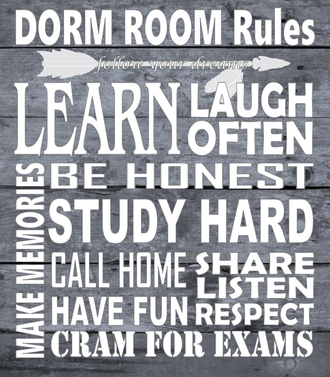 Dorm Room Rules Wall Art Inspirational College Dorm Decor Etsy