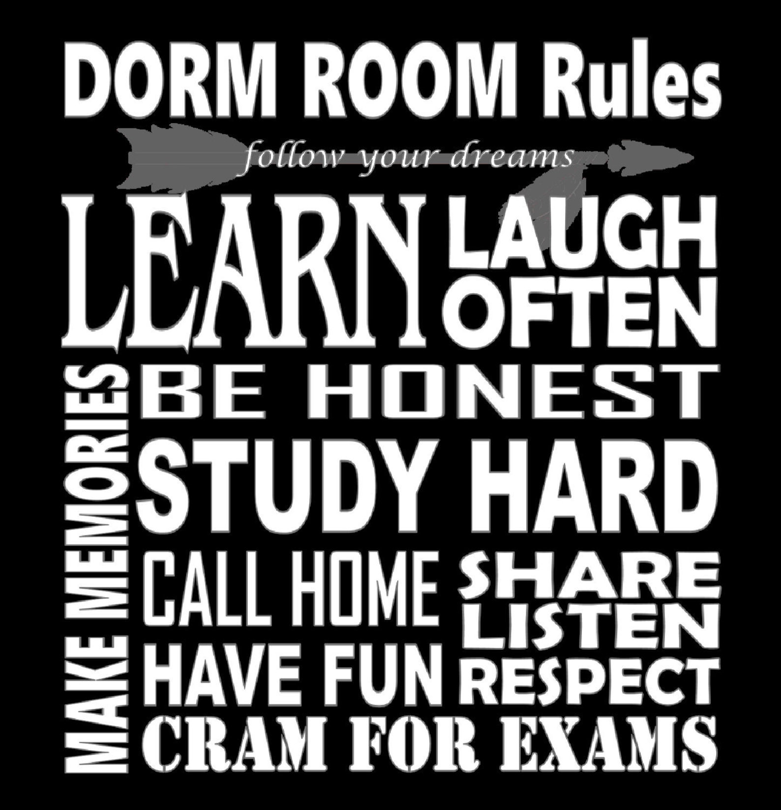 Dorm Room Rules Wall Art Inspirational College Dorm Decor Etsy
