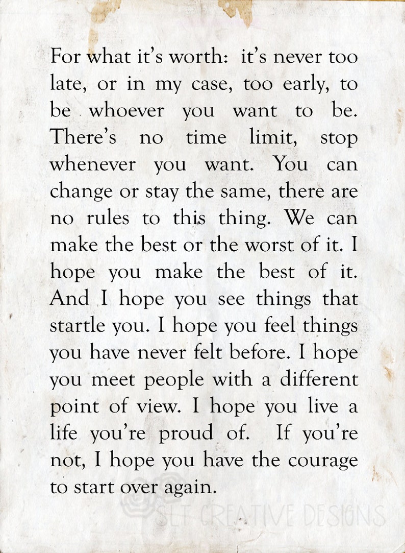 For What It's Worth Benjamin Button Quote F Scott Etsy