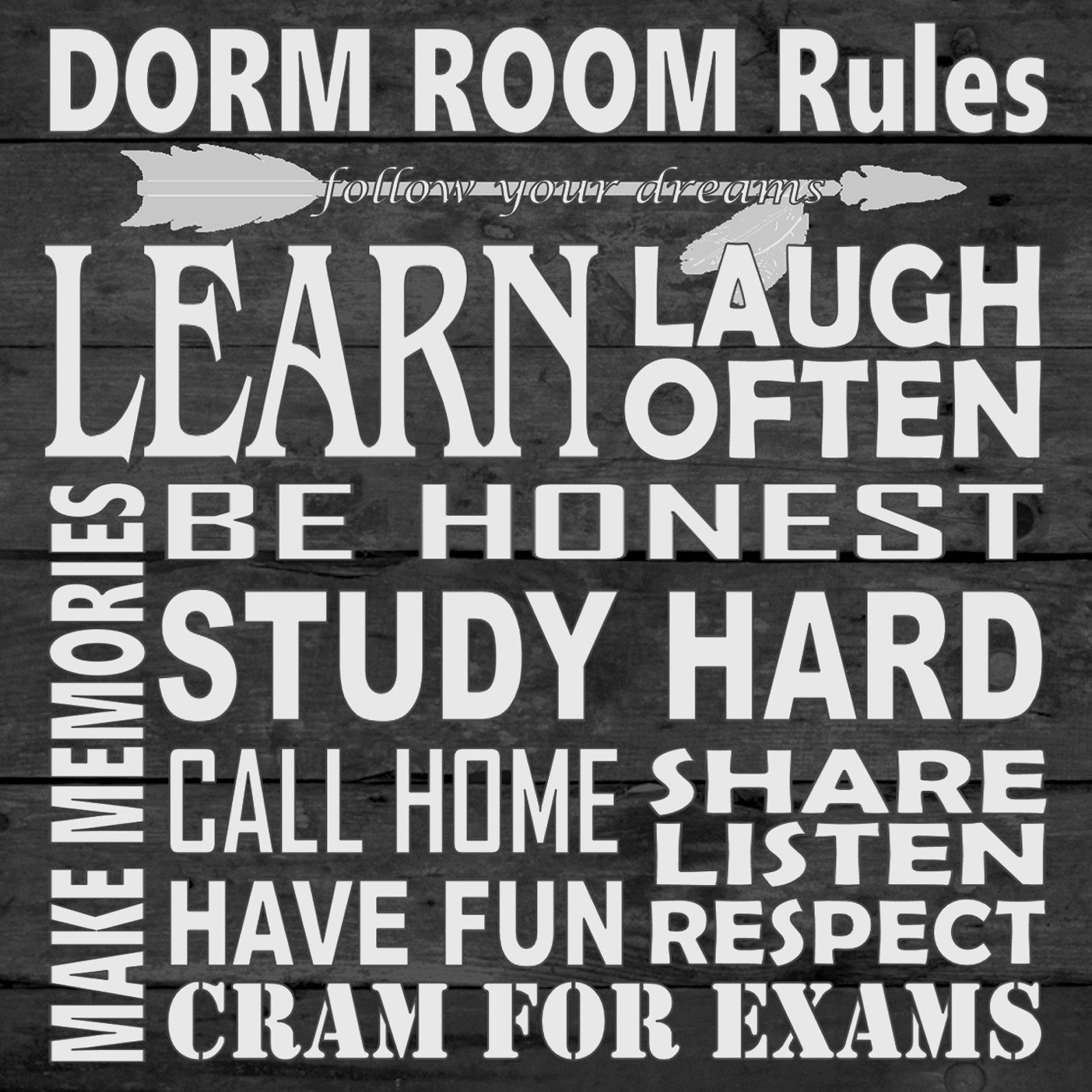 Dorm Room Rules Wall Art Inspirational College Dorm Decor Etsy