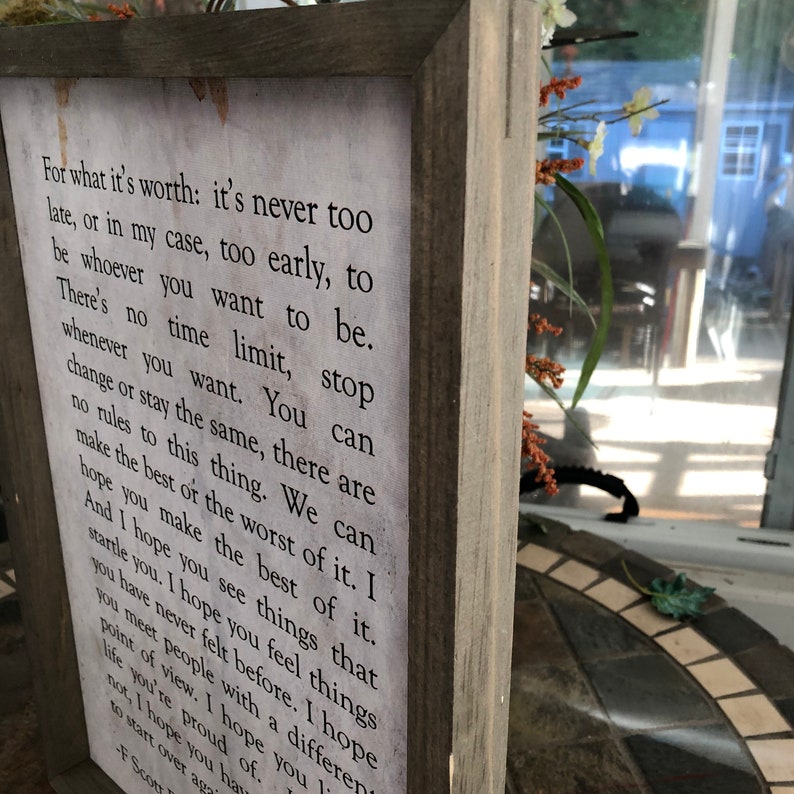 For What It's Worth Benjamin Button Quote F Scott Etsy