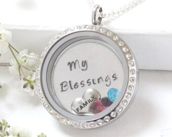 Mothers Day Great Grandma Gift, Birthstone Necklace, Floating Locket, Family Necklace