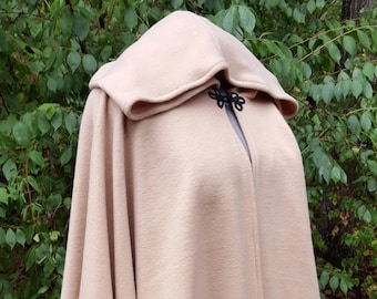 Short Fleece Cloak, Camel Tan Full Circle Cloak Cape with Hood