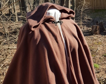 Short Fleece Cloak, Dark Brown Full Circle Cloak Cape with Hood