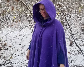 Purple Long Winter Cloak - Full Circle Fleece Medieval Renaissance Hooded Cloak - Costume Cape with hood - Optional Arm Holes and Pockets