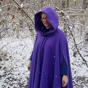 Purple Long Winter Cloak - Full Circle Fleece Medieval Renaissance Hooded Cloak - Costume Cape with hood - Optional Arm Holes and Pockets