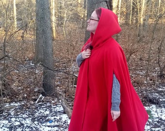 Red Long Cloak - Cozy Winter Cloak - Full Circle Fleece Medieval Renaissance Hooded Cloak - Costume Cape with Hood