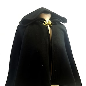 Short Fleece Cloak, Black Full Circle Cloak Cape with Hood, Black Fall Spring Jacket Costume Cloak Capelet Hood