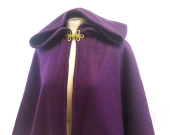 Purple Cloak, Short Full Circle Fleece Cloak with Hood, Royal Purple Fall Spring Jacket Medieval Cloak Cape