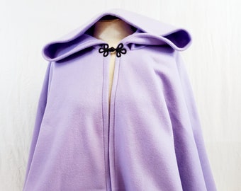 Short Fleece Cloak, Light Purple Full Circle Cape with Hood, Lilac Iris Lavender Purple Fall Spring Jacket Costume Cloak Capelet Hood