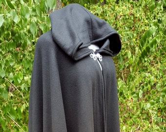 Black Long Cloak, Full Circle Fleece Medieval Renaissance Hooded Black Cloak, Costume Cape with Hood, Arm Holes and Pockets Available