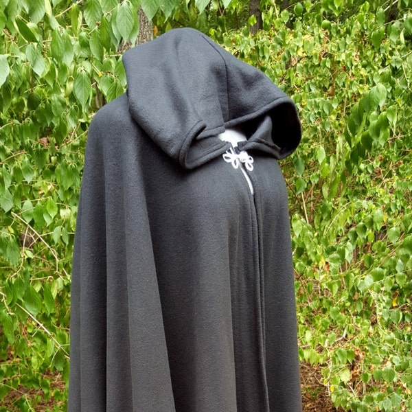 Black Long Cloak, Full Circle Fleece Medieval Renaissance Hooded Black Cloak, Costume Cape with Hood, Arm Holes and Pockets Available