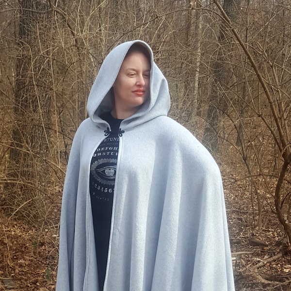 Light Grey Long Cloak - Full Circle Fleece Medieval Renaissance Hooded Cloak - Costume Cape with hood