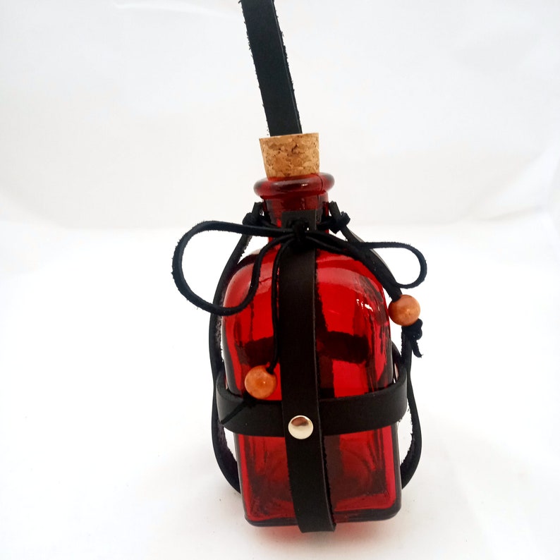 Belt Bottle Square Glass Bottle in Leather Straps Potion Etsy
