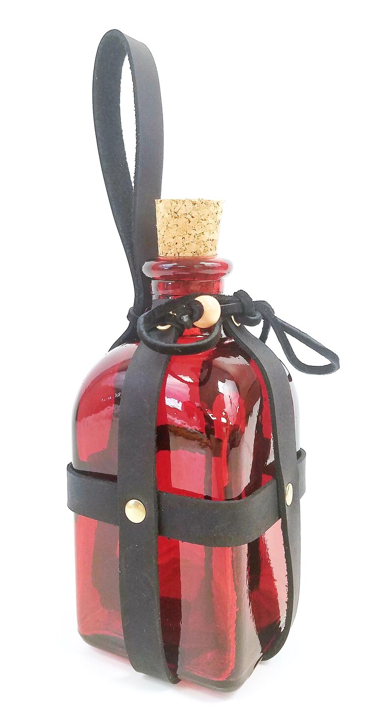 Belt Bottle Square Glass Bottle in Leather Straps Potion Etsy