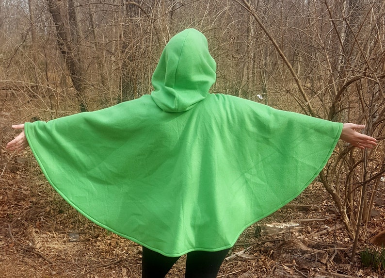 Short Fleece Cloak Light Green Full Circle Cloak Cape with Hood Spring Fall Jacket Poncho image 4