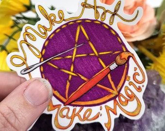 Make Art Make Magic - Crafty Witch Vinyl Decal Water Resistant Art Sticker, Witchy Sticker