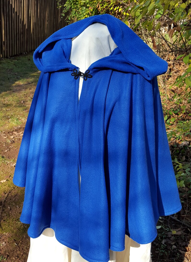 Short Fleece Cloak Blue Full Circle Cloak Cape with Hood | Etsy