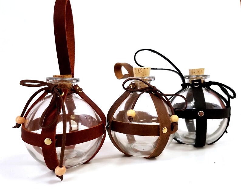 Round Belt Bottle Clear Glass Bottle in Leather Straps Etsy