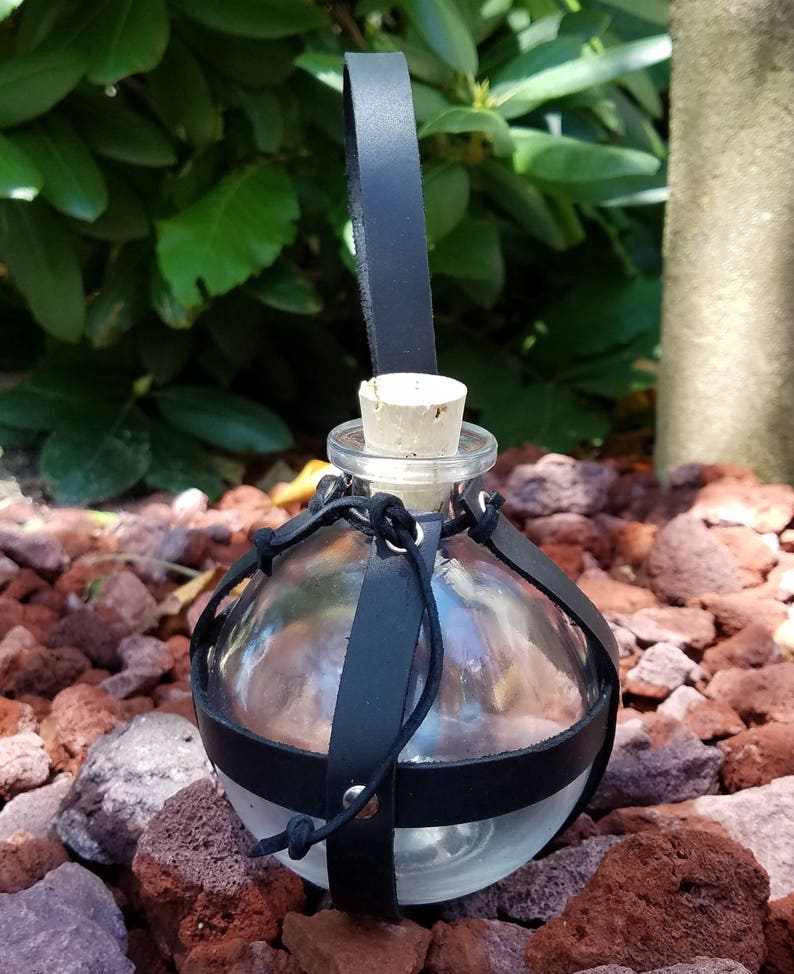Round Belt Bottle Clear Glass Bottle in Leather Straps Etsy